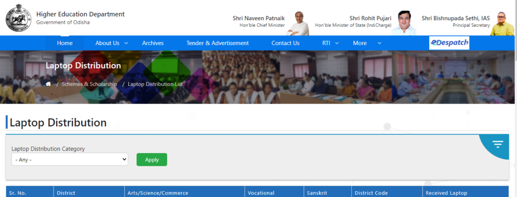 Check Odisha Free Laptop Distribution Merit List 